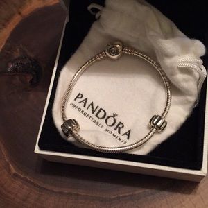 Pandora Silver Charm Bracelet with Heart Clasp